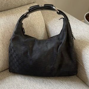 Women's brown monogram Gucci medium horse hobo shoulder bag